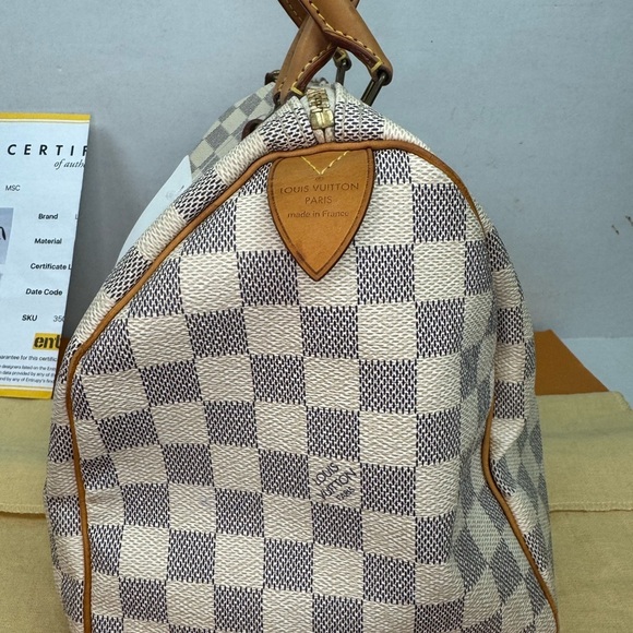 LOUIS VUITTON Damier Azur 30 Canvas Speedy Handbag Made in France. - Picture 6 of 16